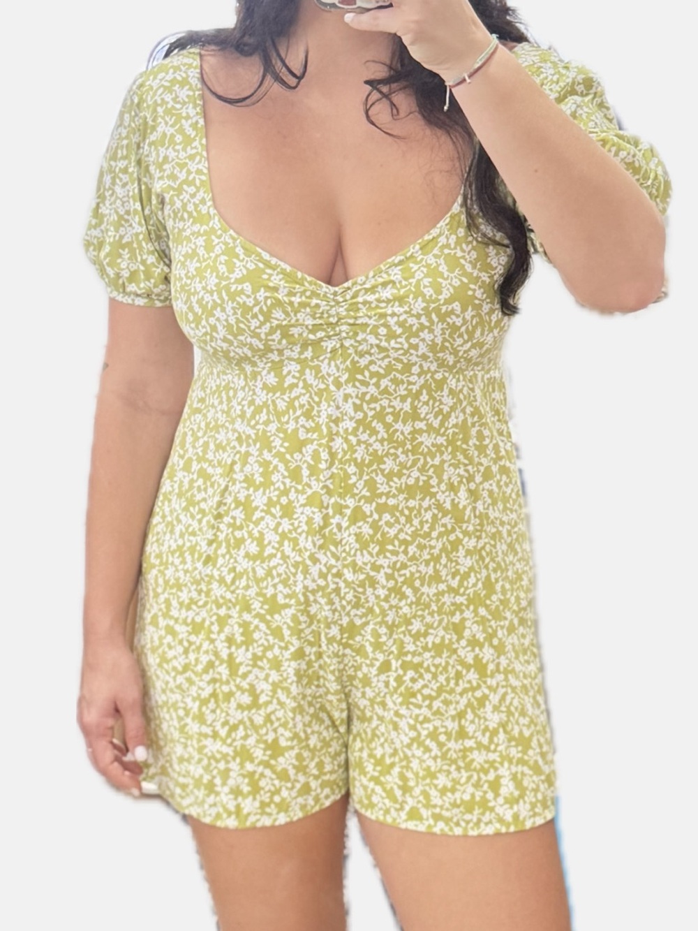 Urban Outfitters Light Green Floral Short Romper